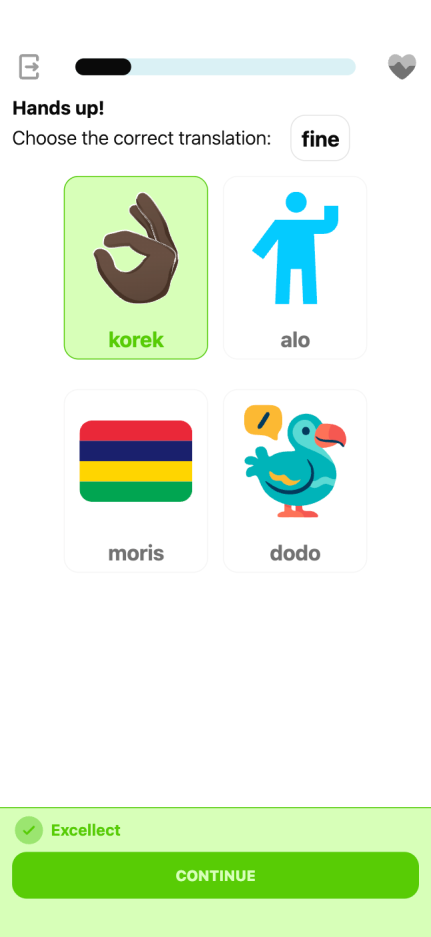 Lingwi Mauritian Creole lesson — pronunciation practice, flashcard practice, visualize words