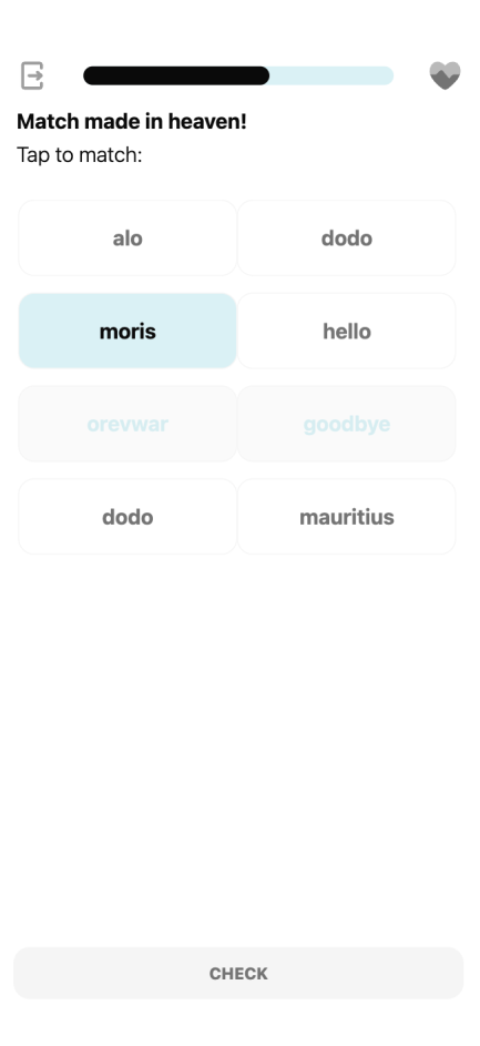 Lingwi Mauritian Creole lesson — pronunciation practice, match practice
